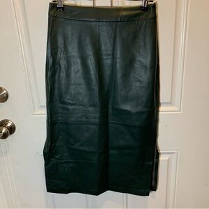 Mango Dark Green Leather Pencil Skirt